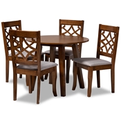 Baxton Studio Mya Modern and Contemporary Grey Fabric Upholstered and Walnut Brown Finished Wood 5-Piece Dining Set